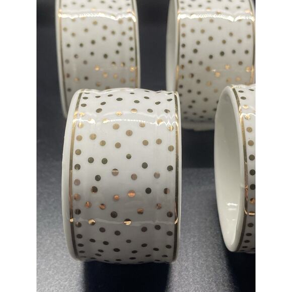 Grace's Teaware White Porcelain Napkin Rings With Gold Polka Dots - Set of 8 - Picture 8 of 8